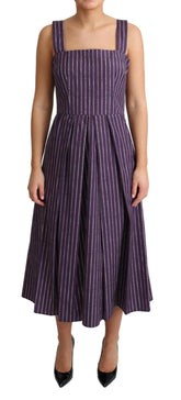 Dolce & Gabbana Purple Striped Cotton A-Line Stretch Dress -   -  Dolce & Gabbana.